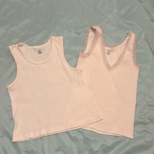2 Brandy Melville knit ribbed tank tops. One with lace trim.